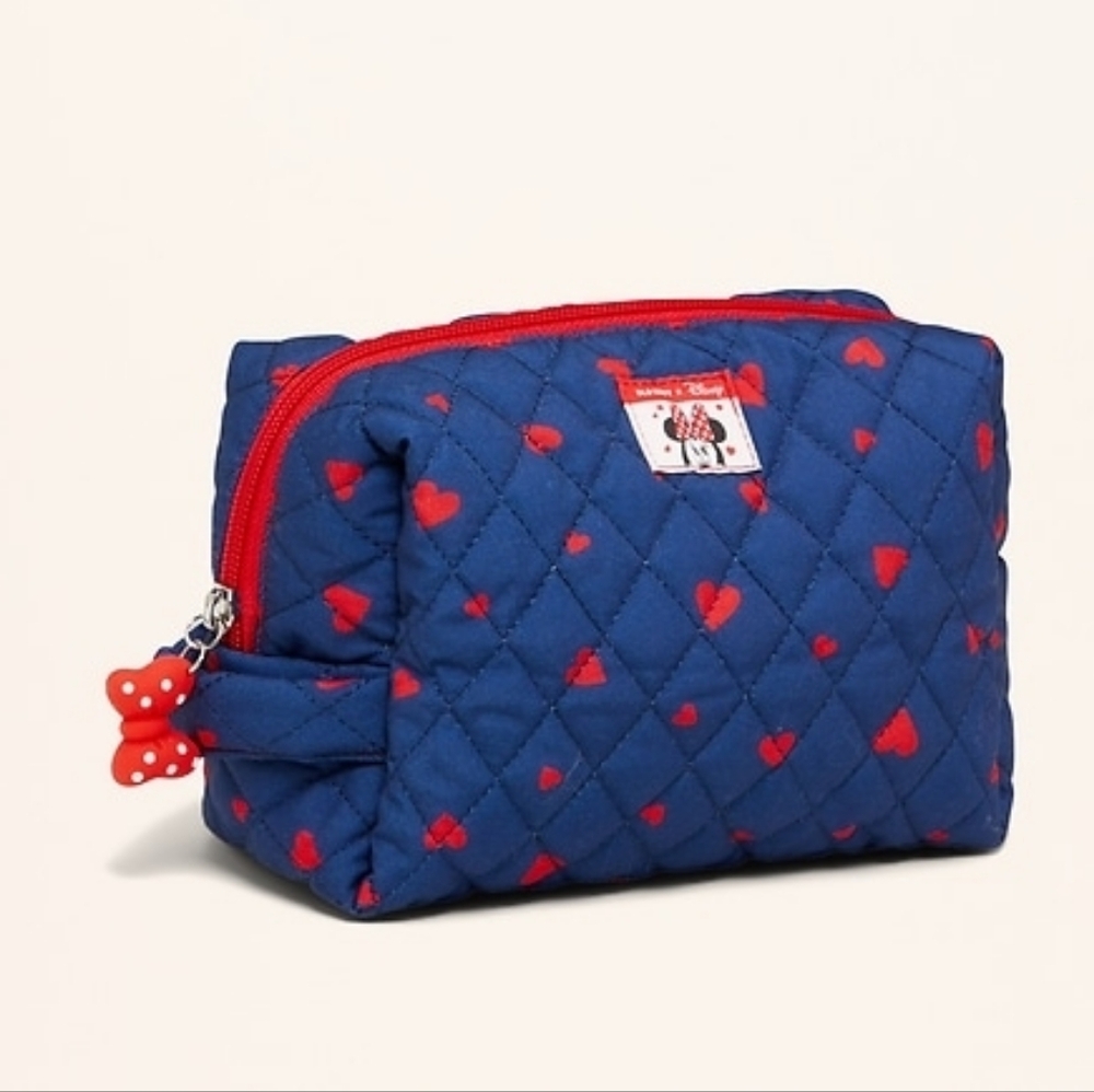 Disney Quilted Navy Cosmetic Pouch with Red Hearts